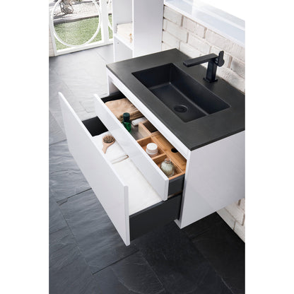 James Martin Vanities Milan 31.5" Glossy White Single Vanity Cabinet With Charcoal Black Composite Top