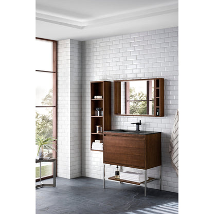 James Martin Vanities Milan 31.5" Mid Century Walnut, Brushed Nickel Single Vanity Cabinet With Charcoal Black Composite Top