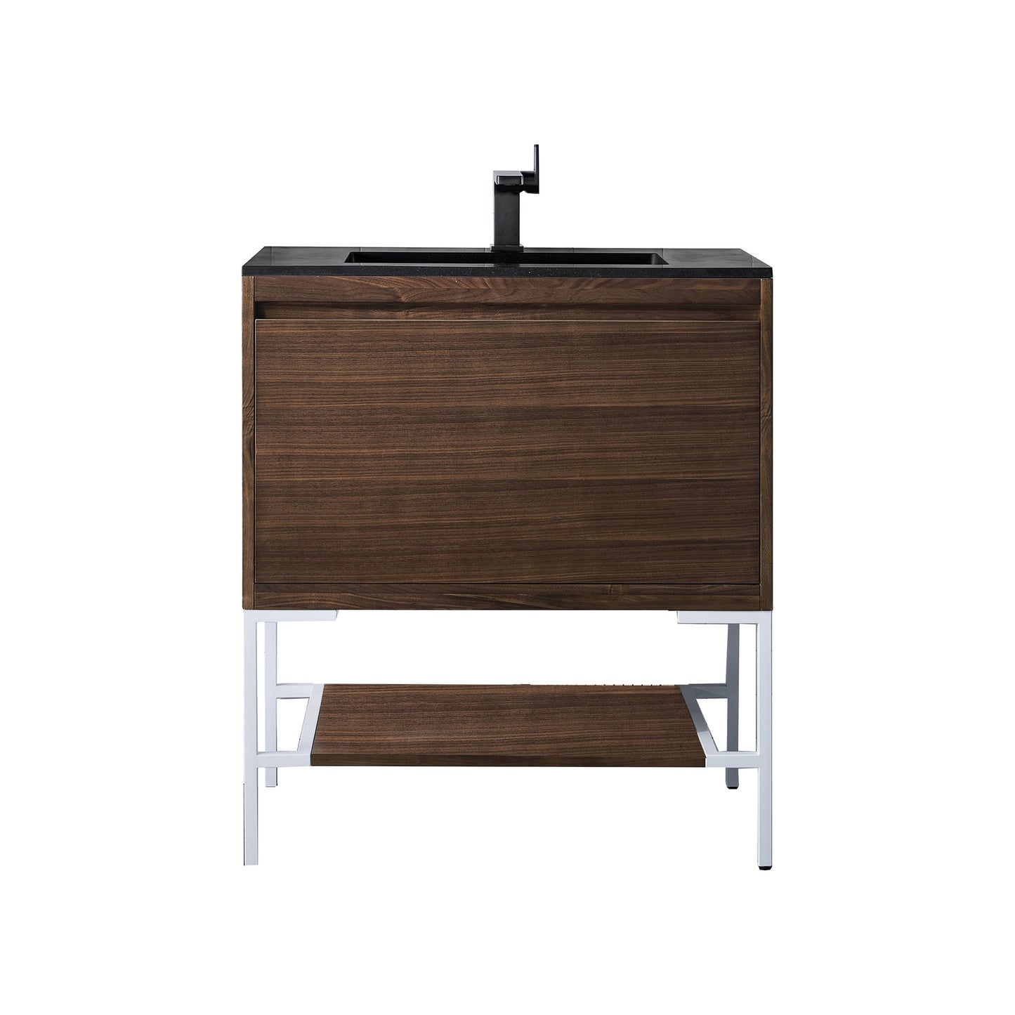 James Martin Vanities Milan 31.5" Mid Century Walnut, Glossy White Single Vanity Cabinet With Charcoal Black Composite Top