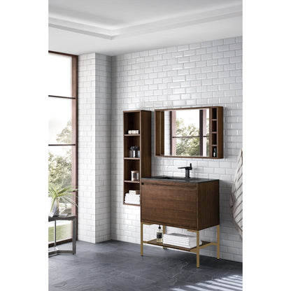 James Martin Vanities Milan 31.5" Mid Century Walnut, Radiant Gold Single Vanity Cabinet With Charcoal Black Composite Top