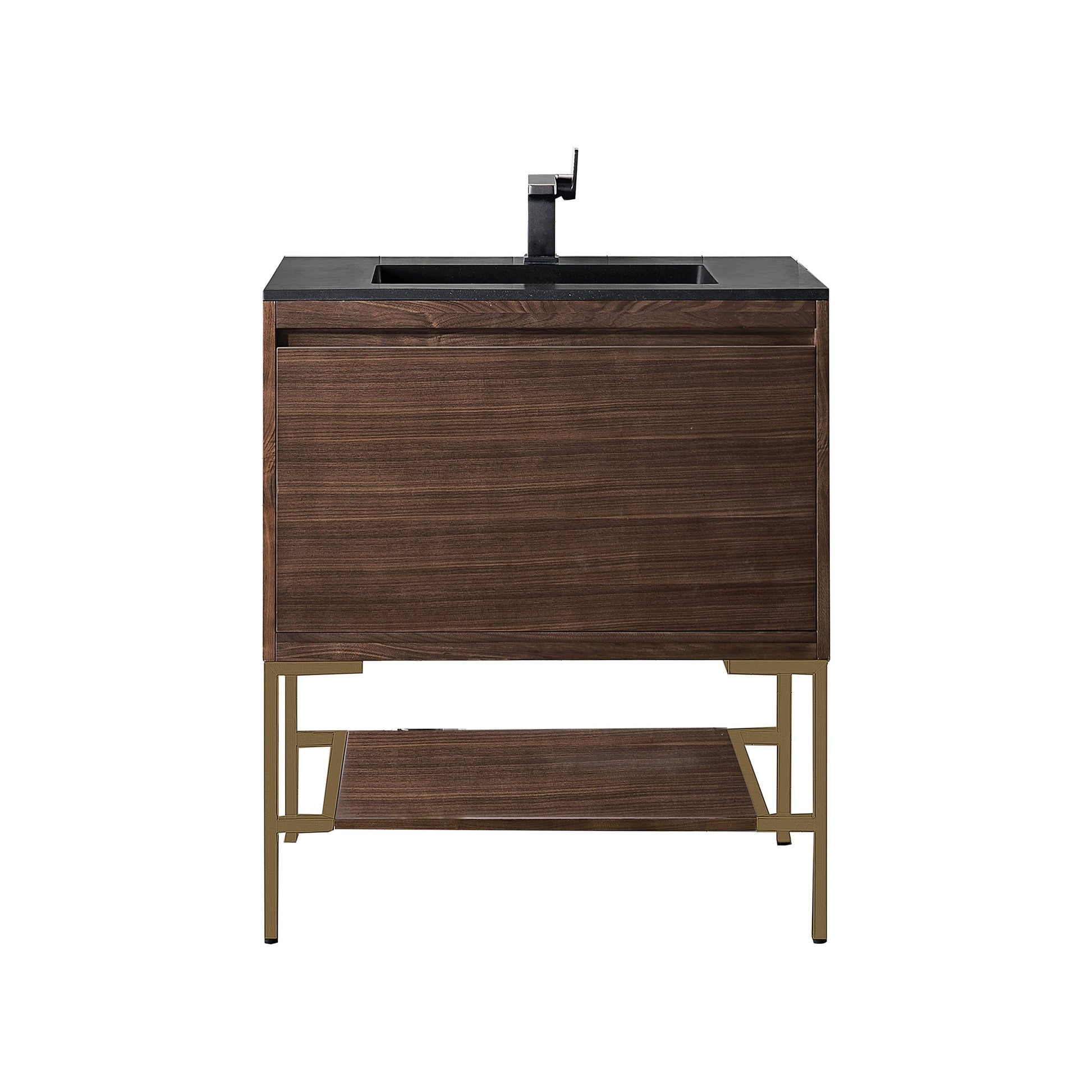 James Martin Vanities Milan 31.5" Mid Century Walnut, Radiant Gold Single Vanity Cabinet With Charcoal Black Composite Top