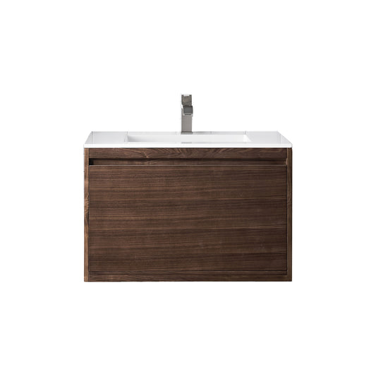 James Martin Vanities Milan 31.5" Mid Century Walnut Single Vanity Cabinet With Glossy White Composite Top