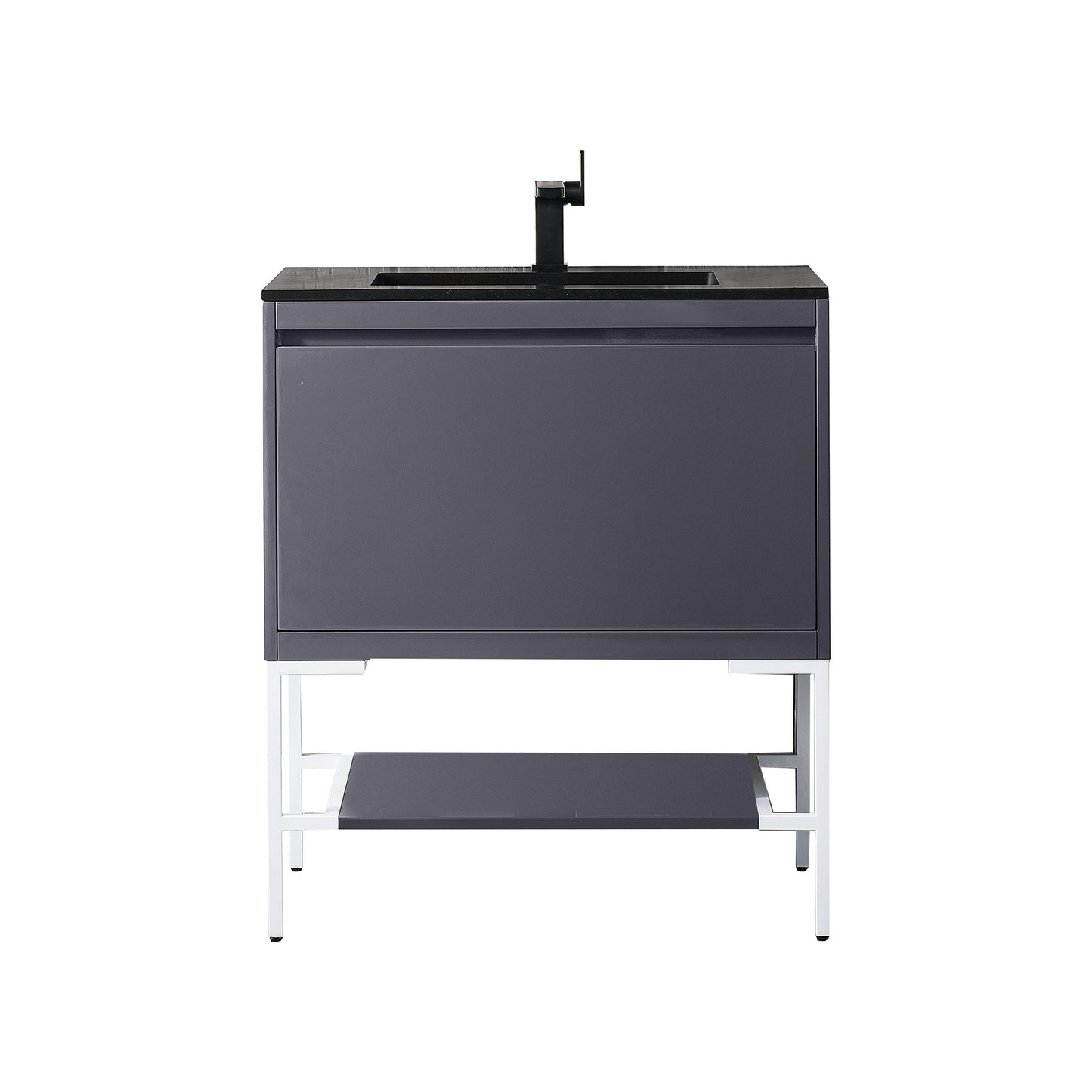 James Martin Vanities Milan 31.5" Modern Grey Glossy, Glossy White Single Vanity Cabinet With Charcoal Black Composite Top