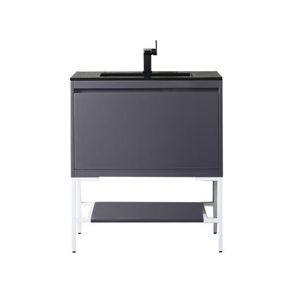 James Martin Vanities Milan 31.5" Modern Grey Glossy, Glossy White Single Vanity Cabinet With Charcoal Black Composite Top