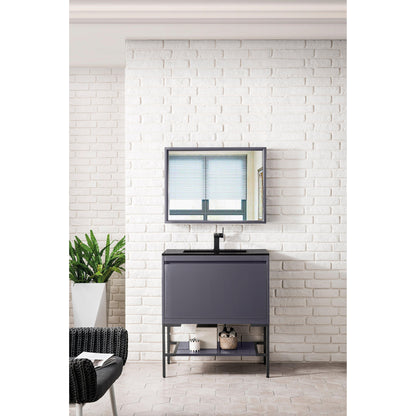 James Martin Vanities Milan 31.5" Modern Grey Glossy, Matte Black Single Vanity Cabinet With Charcoal Black Composite Top