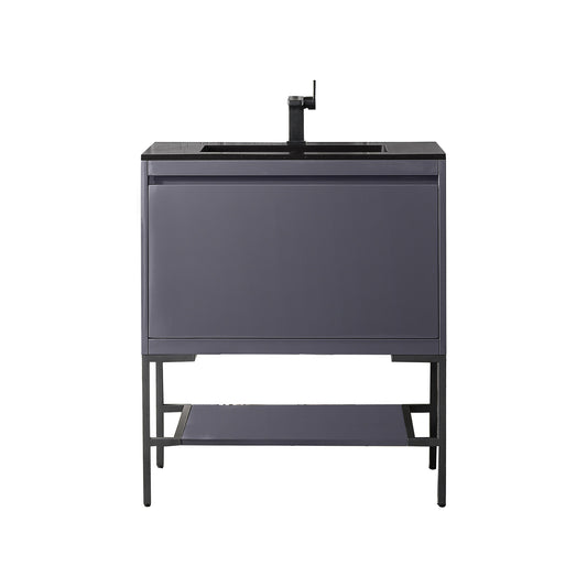James Martin Vanities Milan 31.5" Modern Grey Glossy, Matte Black Single Vanity Cabinet With Charcoal Black Composite Top