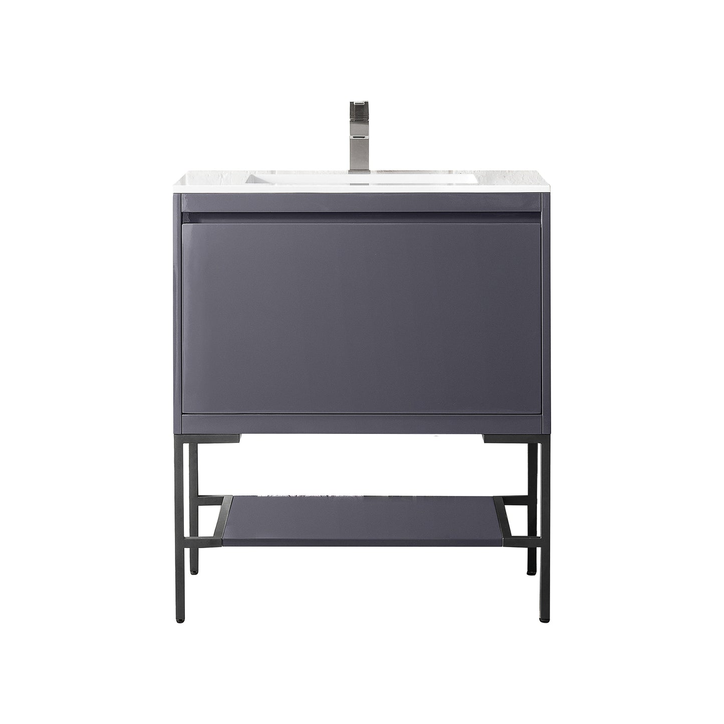 James Martin Vanities Milan 31.5" Modern Grey Glossy, Matte Black Single Vanity Cabinet With Glossy White Composite Top