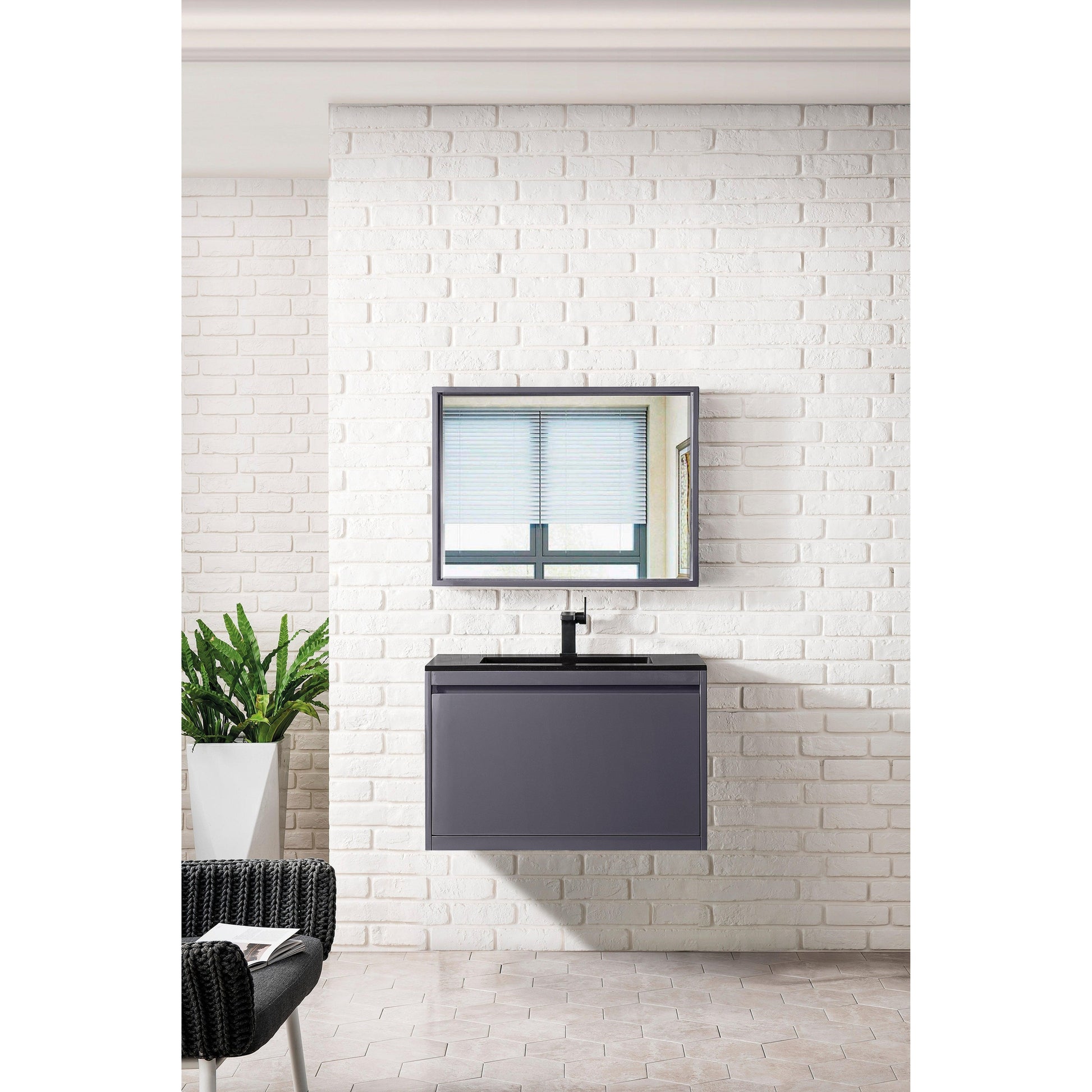 James Martin Vanities Milan 31.5" Modern Grey Glossy Single Vanity Cabinet With Charcoal Black Composite Top