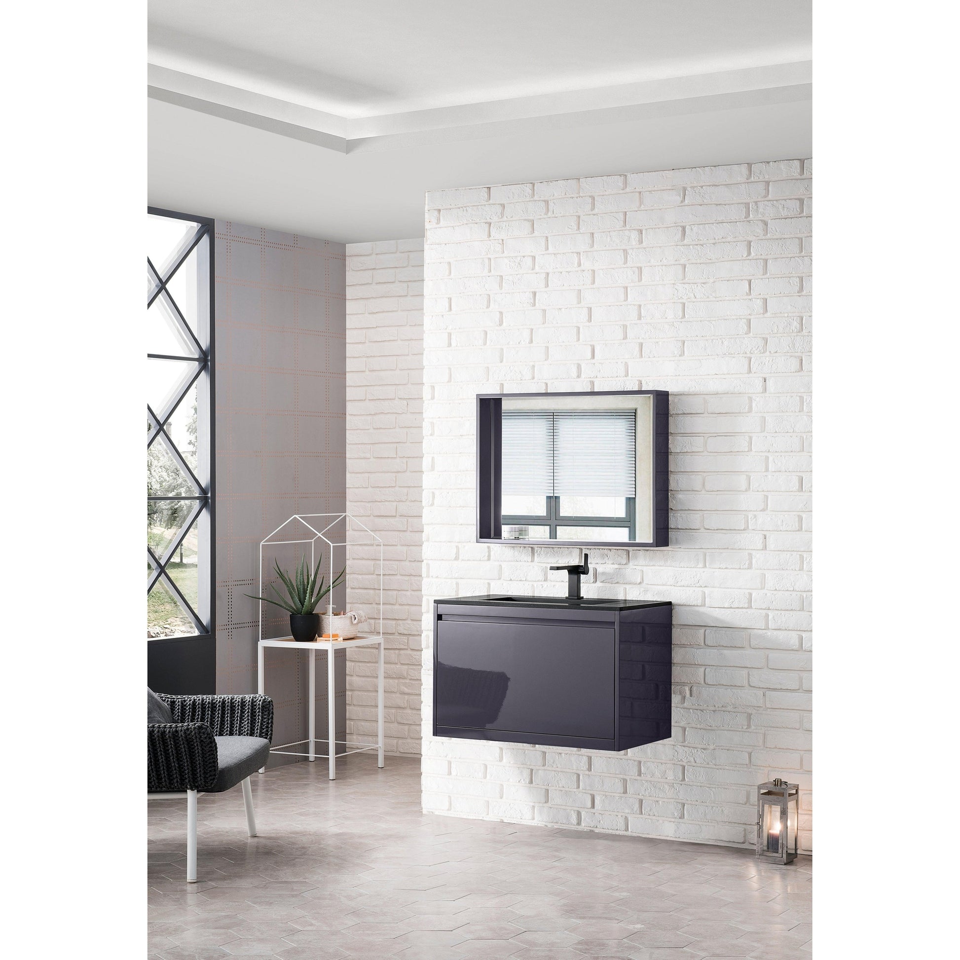 James Martin Vanities Milan 31.5" Modern Grey Glossy Single Vanity Cabinet With Charcoal Black Composite Top