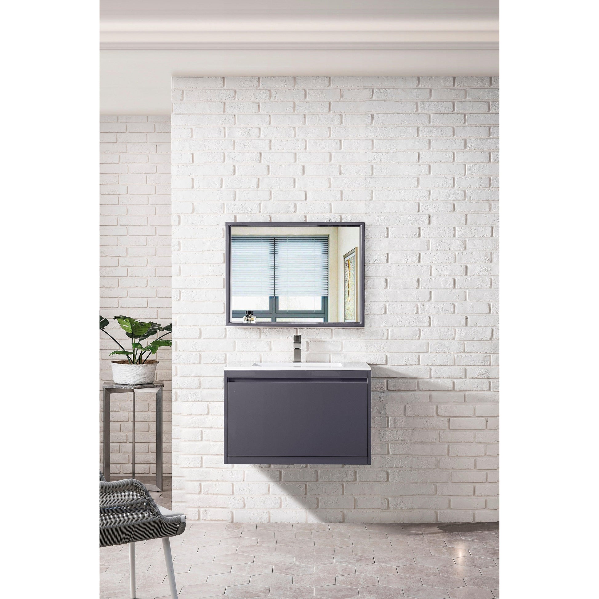 James Martin Vanities Milan 31.5" Modern Grey Glossy Single Vanity Cabinet With Glossy White Composite Top