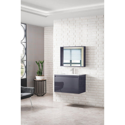 James Martin Vanities Milan 31.5" Modern Grey Glossy Single Vanity Cabinet With Glossy White Composite Top
