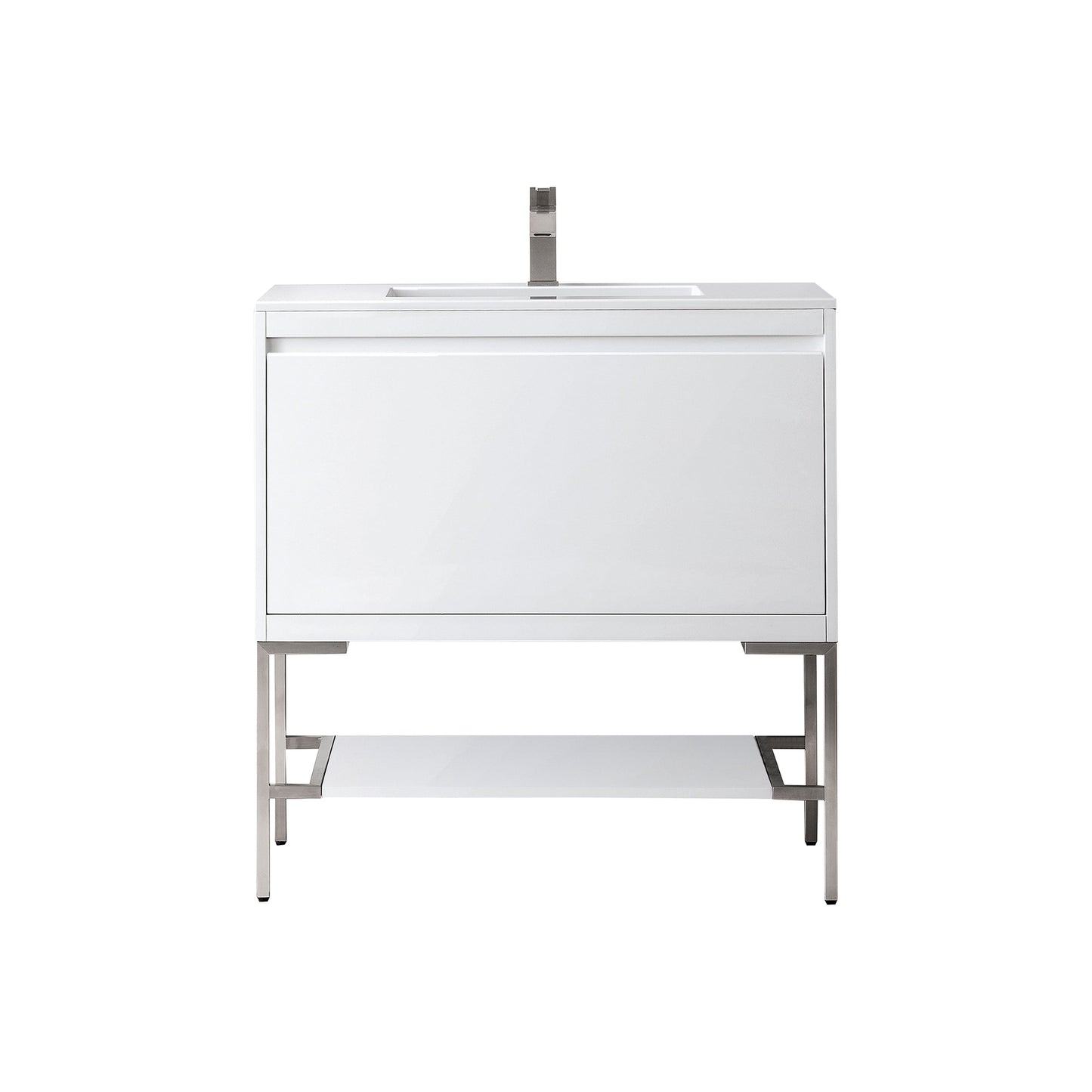 James Martin Vanities Milan 35.4" Glossy White, Brushed Nickel Single Vanity Cabinet With Glossy White Composite Top