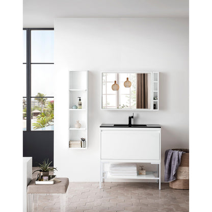 James Martin Vanities Milan 35.4" Glossy White, Glossy White Single Vanity Cabinet With Charcoal Black Composite Top