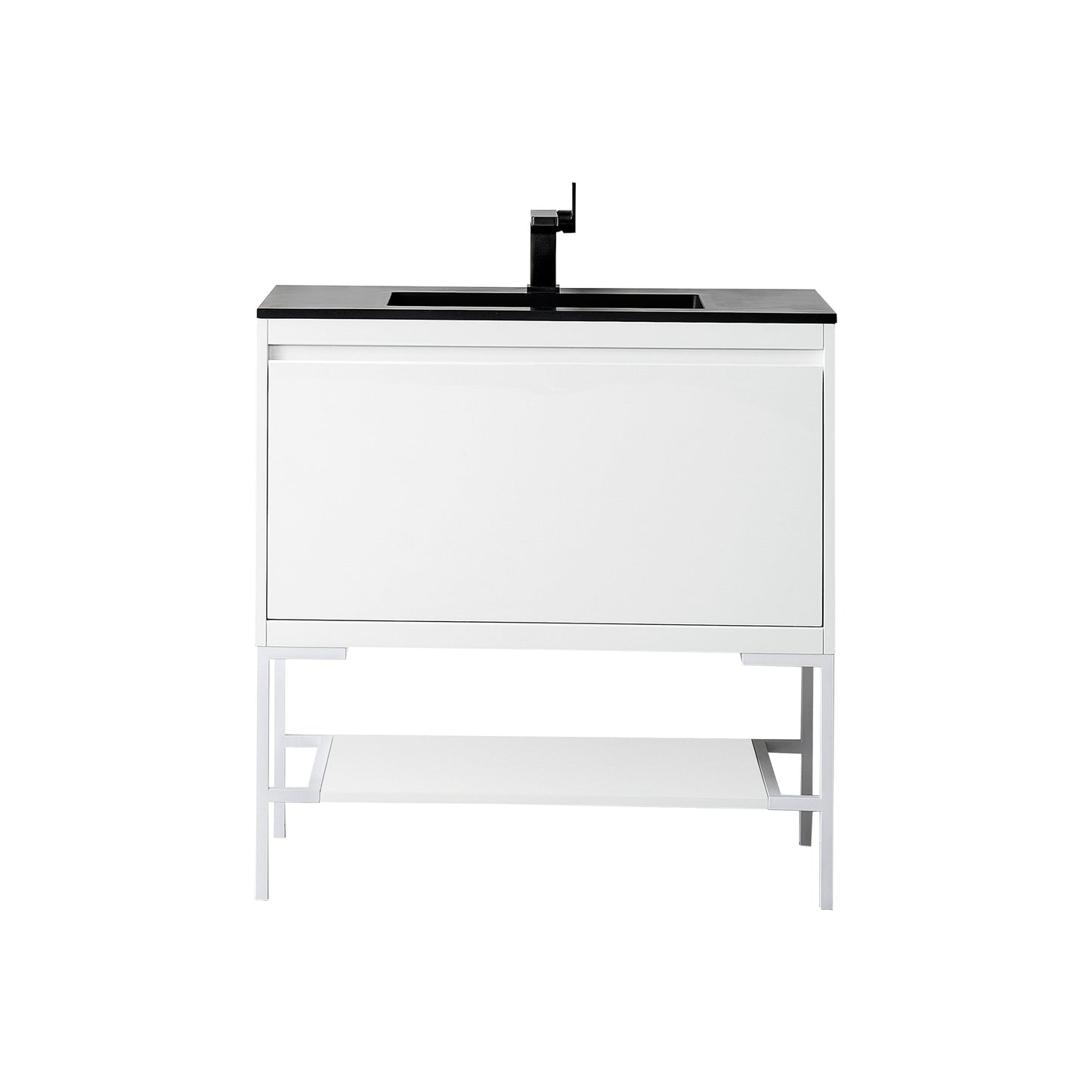 James Martin Vanities Milan 35.4" Glossy White, Glossy White Single Vanity Cabinet With Charcoal Black Composite Top