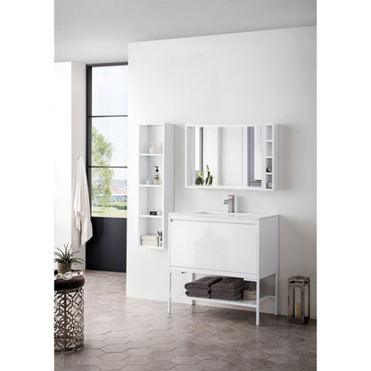 James Martin Vanities Milan 35.4" Glossy White, Glossy White Single Vanity Cabinet With Glossy White Composite Top