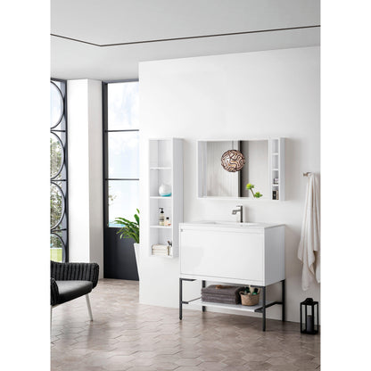 James Martin Vanities Milan 35.4" Glossy White, Matte Black Single Vanity Cabinet With Glossy White Composite Top
