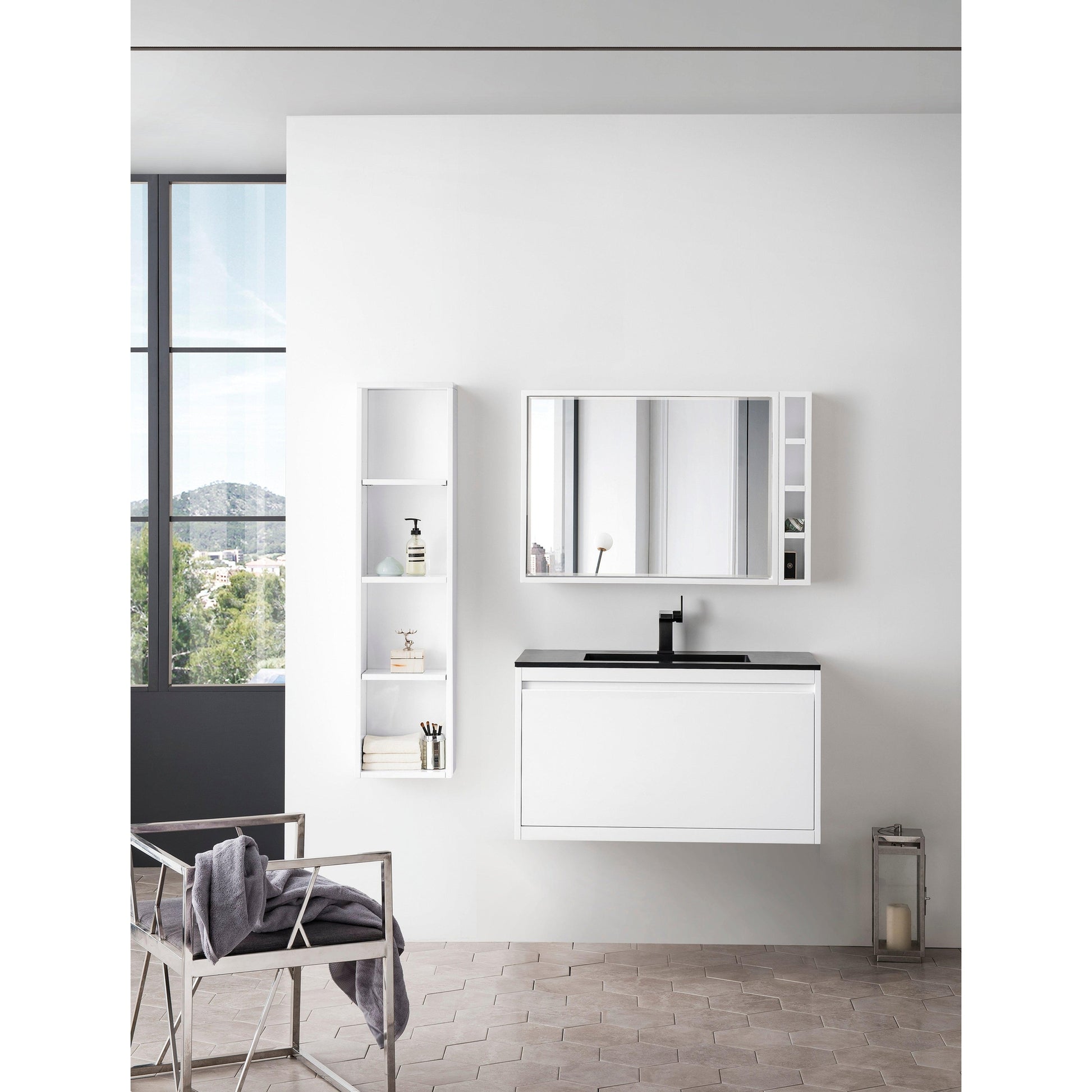 James Martin Vanities Milan 35.4" Glossy White Single Vanity Cabinet With Charcoal Black Composite Top
