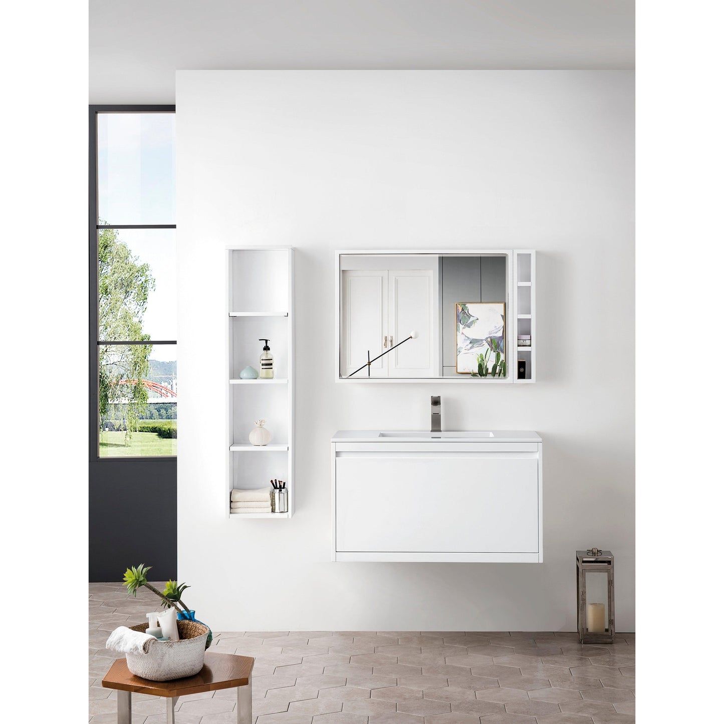 James Martin Vanities Milan 35.4" Glossy White Single Vanity Cabinet With Glossy White Composite Top