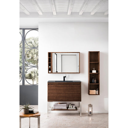 James Martin Vanities Milan 35.4" Mid Century Walnut, Brushed Nickel Single Vanity Cabinet With Charcoal Black Composite Top