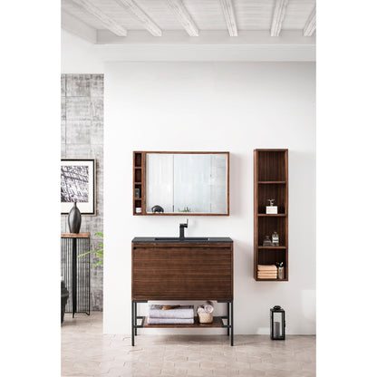 James Martin Vanities Milan 35.4" Mid Century Walnut, Matte Black Single Vanity Cabinet With Charcoal Black Composite Top