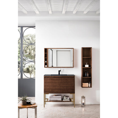 James Martin Vanities Milan 35.4" Mid Century Walnut, Radiant Gold Single Vanity Cabinet With Charcoal Black Composite Top