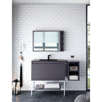 James Martin Vanities Milan 35.4" Modern Grey Glossy, Glossy White Single Vanity Cabinet With Charcoal Black Composite Top