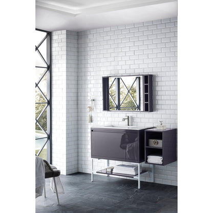 James Martin Vanities Milan 35.4" Modern Grey Glossy, Glossy White Single Vanity Cabinet With Glossy White Composite Top