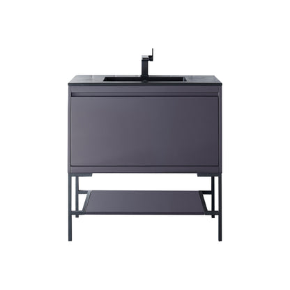 James Martin Vanities Milan 35.4" Modern Grey Glossy, Matte Black Single Vanity Cabinet With Charcoal Black Composite Top