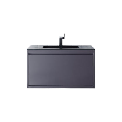 James Martin Vanities Milan 35.4" Modern Grey Glossy Single Vanity Cabinet With Charcoal Black Composite Top