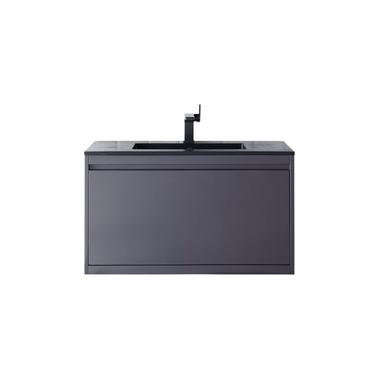 James Martin Vanities Milan 35.4" Modern Grey Glossy Single Vanity Cabinet With Charcoal Black Composite Top