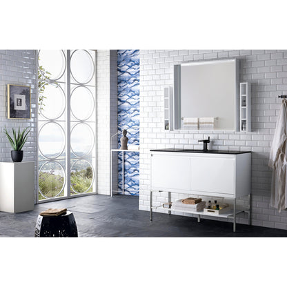 James Martin Vanities Milan 47.3" Glossy White, Brushed Nickel Single Vanity Cabinet With Charcoal Black Composite Top