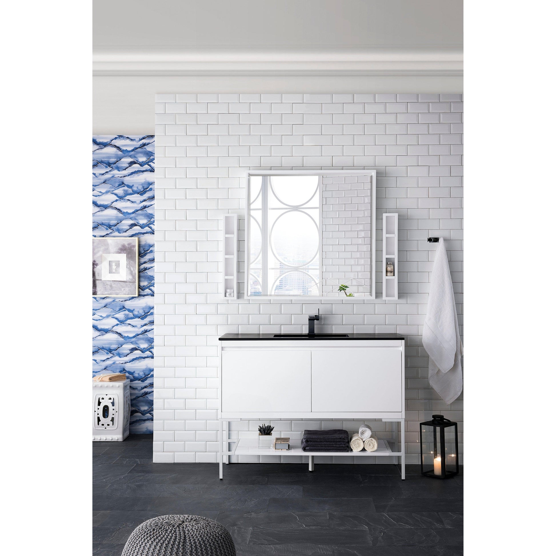 James Martin Vanities Milan 47.3" Glossy White, Glossy White Single Vanity Cabinet With Charcoal Black Composite Top