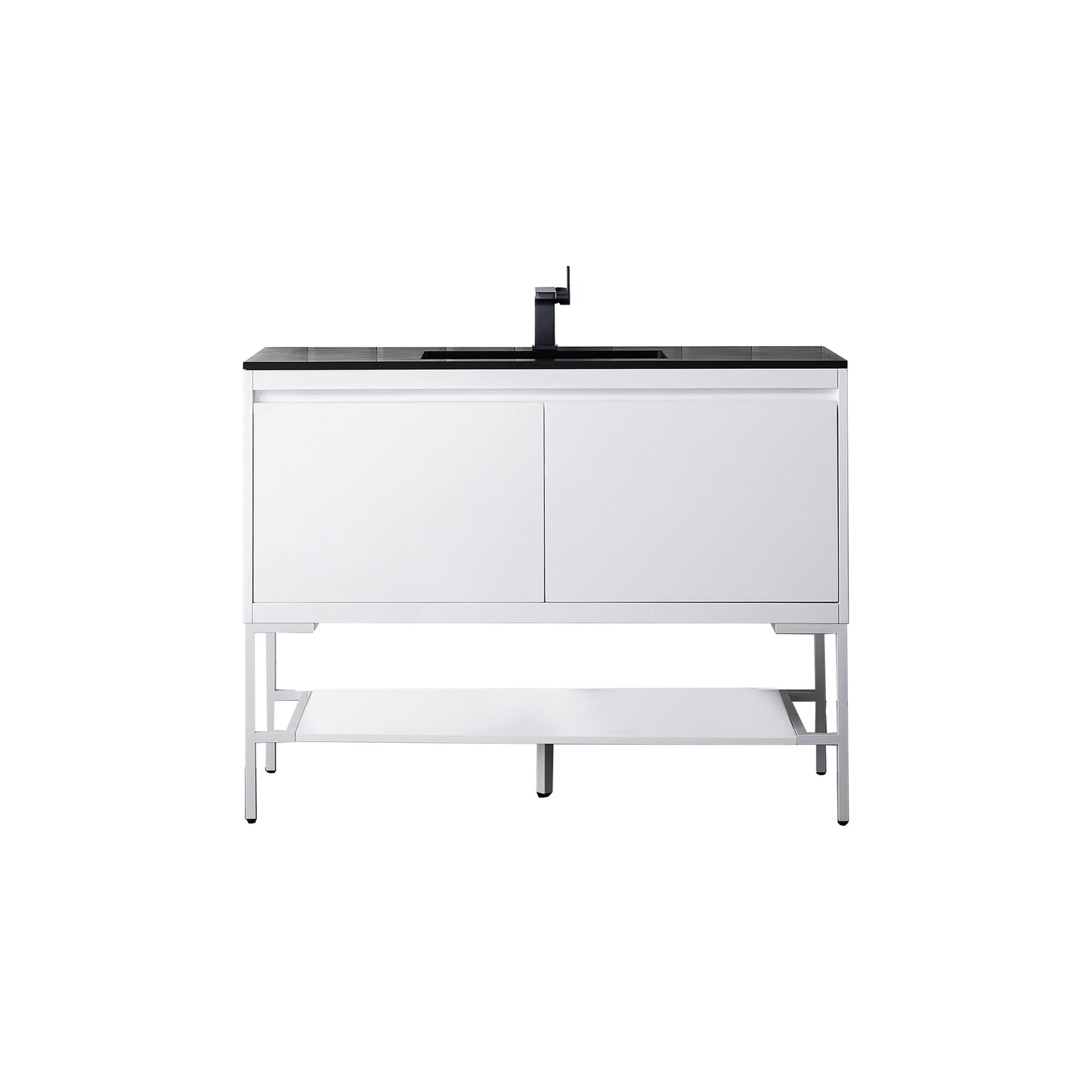 James Martin Vanities Milan 47.3" Glossy White, Glossy White Single Vanity Cabinet With Charcoal Black Composite Top
