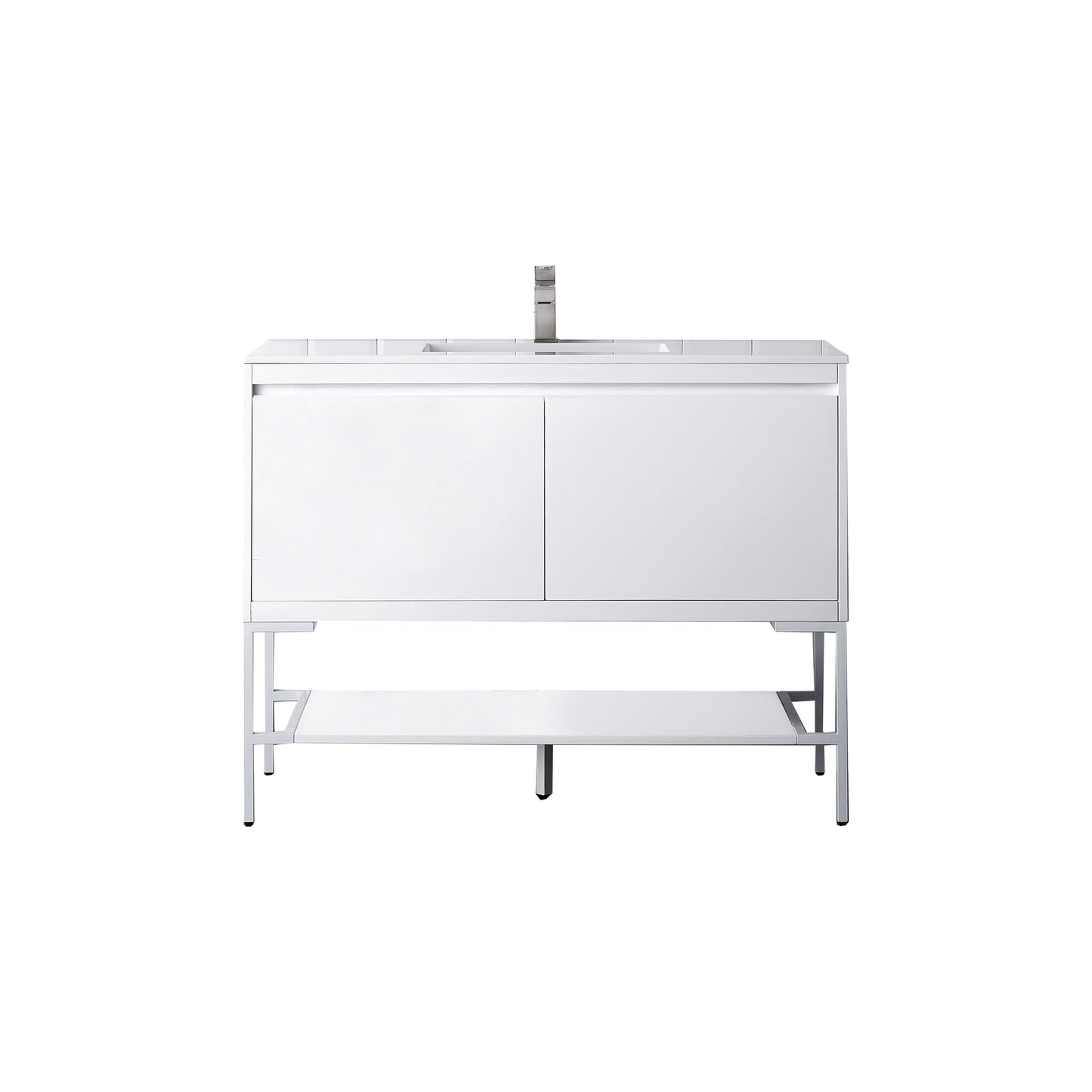 James Martin Vanities Milan 47.3" Glossy White, Glossy White Single Vanity Cabinet With Glossy White Composite Top