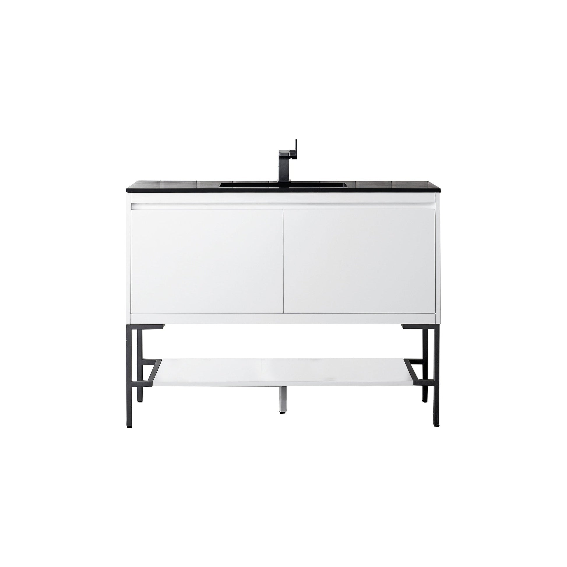 James Martin Vanities Milan 47.3" Glossy White, Matte Black Single Vanity Cabinet With Charcoal Black Composite Top