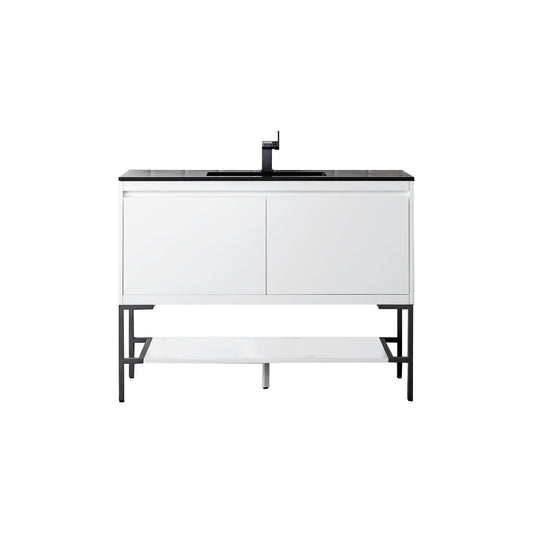 James Martin Vanities Milan 47.3" Glossy White, Matte Black Single Vanity Cabinet With Charcoal Black Composite Top