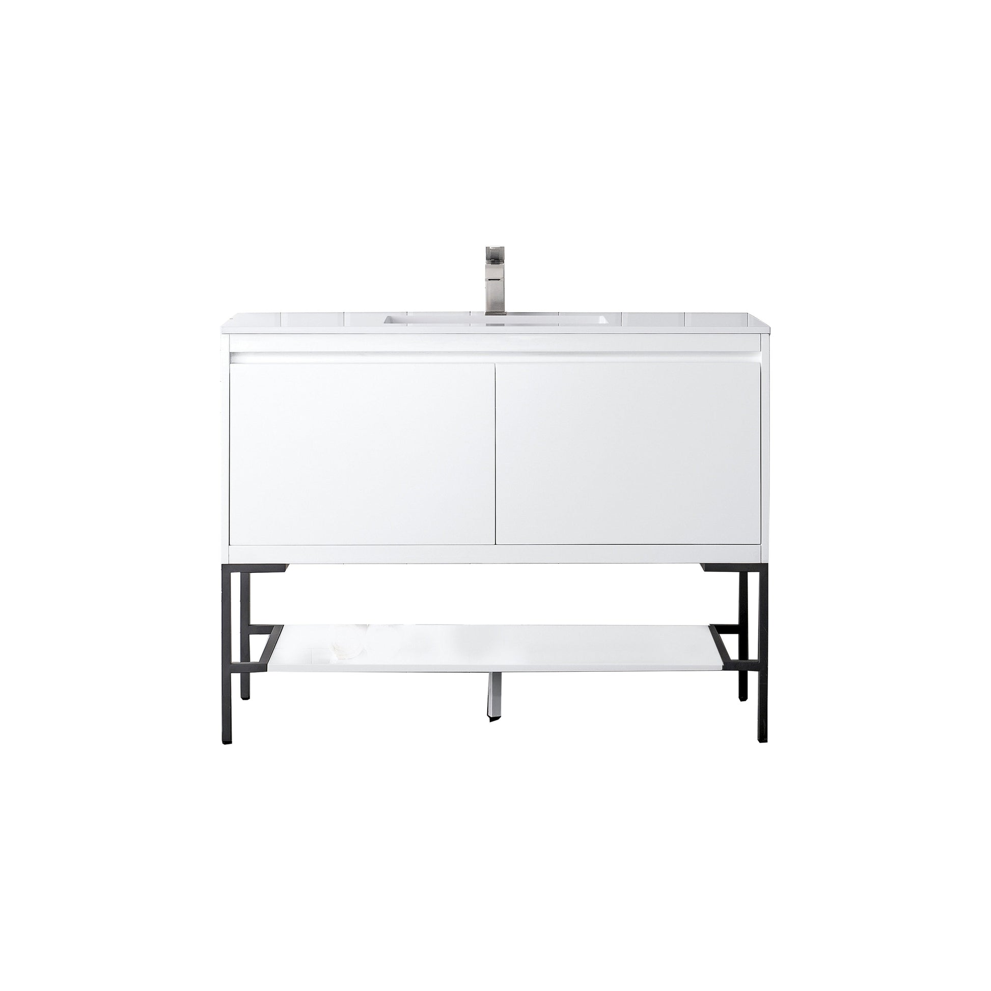 James Martin Vanities Milan 47.3" Glossy White, Matte Black Single Vanity Cabinet With Glossy White Composite Top