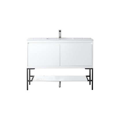 James Martin Vanities Milan 47.3" Glossy White, Matte Black Single Vanity Cabinet With Glossy White Composite Top