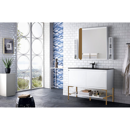 James Martin Vanities Milan 47.3" Glossy White, Radiant Gold Single Vanity Cabinet With Charcoal Black Composite Top
