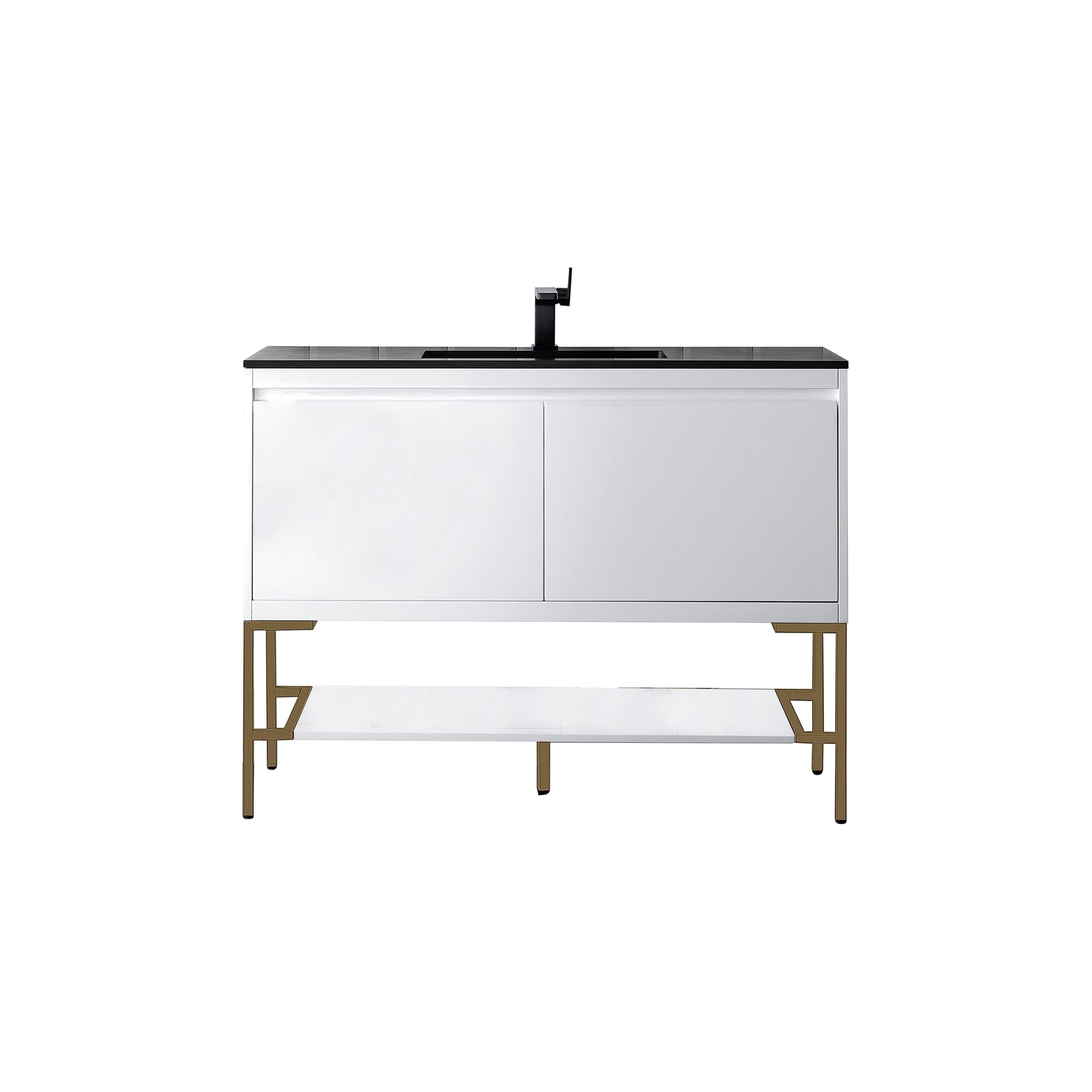 47.3 Milan Single Sink Bathroom Vanity, Modern Grey, Radiant Gold Bas