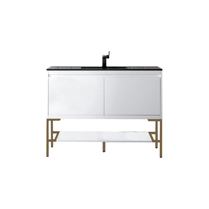 James Martin Vanities Milan 47.3" Glossy White, Radiant Gold Single Vanity Cabinet With Charcoal Black Composite Top
