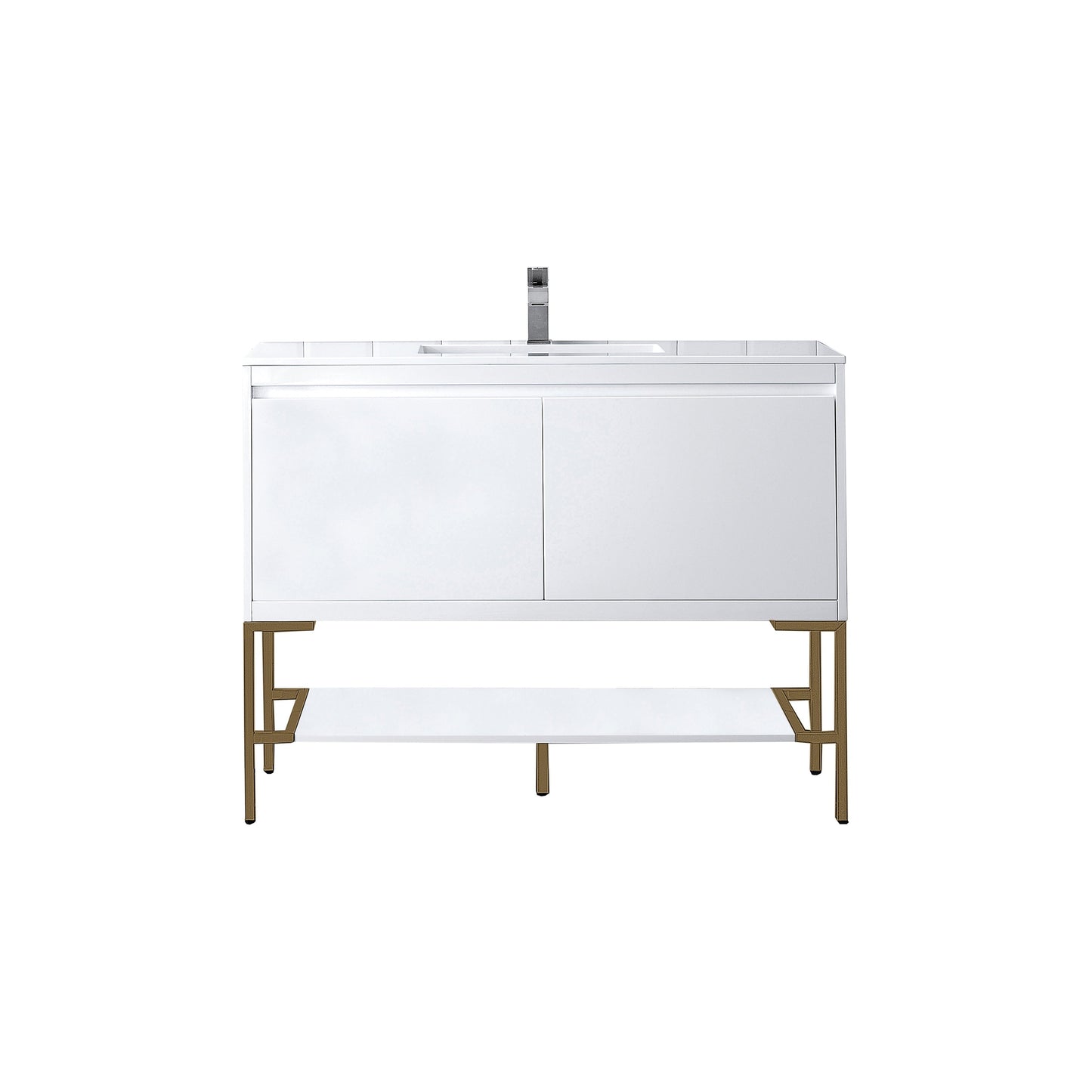 James Martin Vanities Milan 47.3" Glossy White, Radiant Gold Single Vanity Cabinet With Glossy White Composite Top