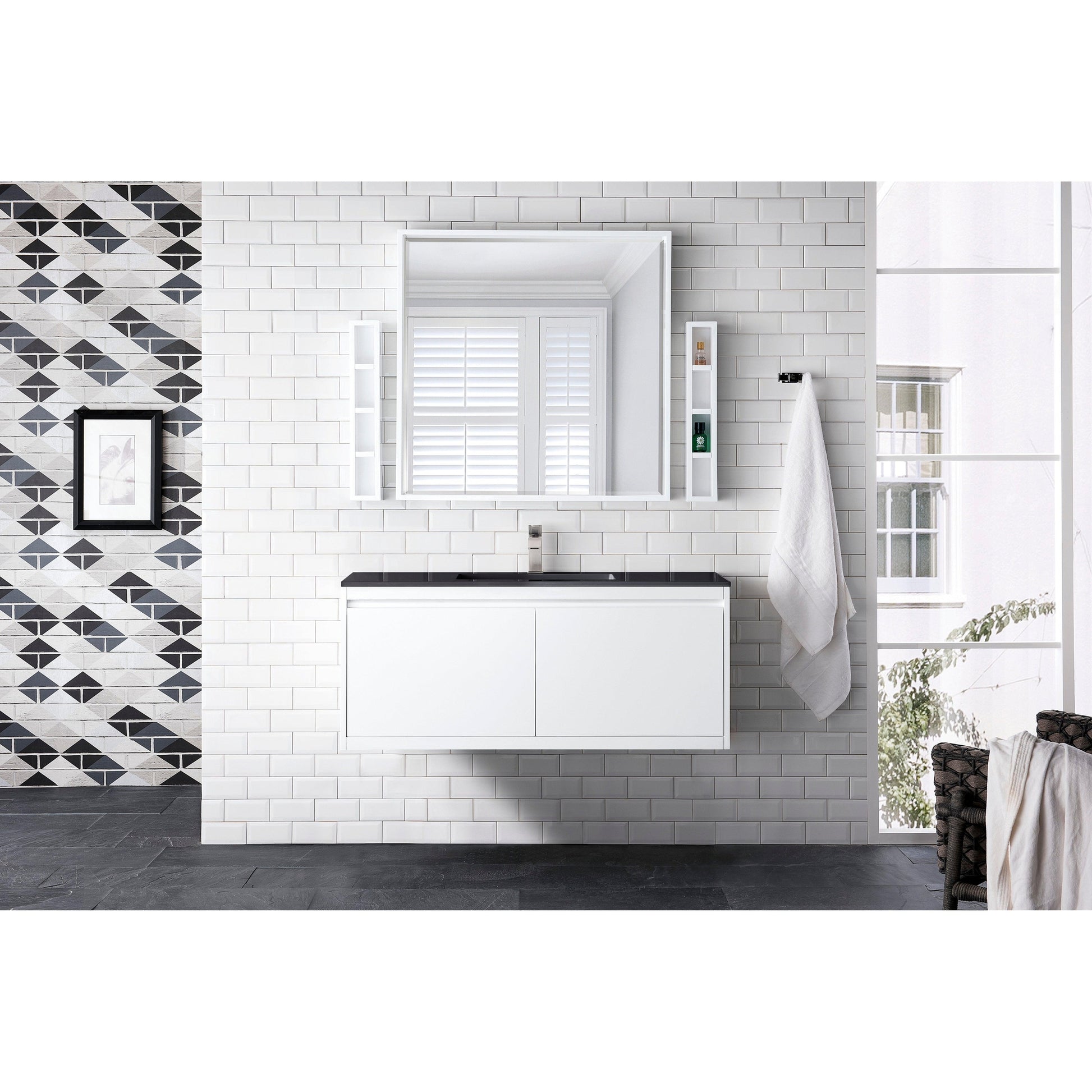James Martin Vanities Milan 47.3" Glossy White Single Vanity Cabinet With Charcoal Black Composite Top