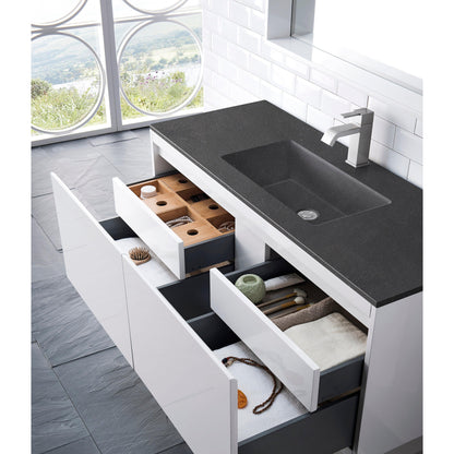 James Martin Vanities Milan 47.3" Glossy White Single Vanity Cabinet With Charcoal Black Composite Top