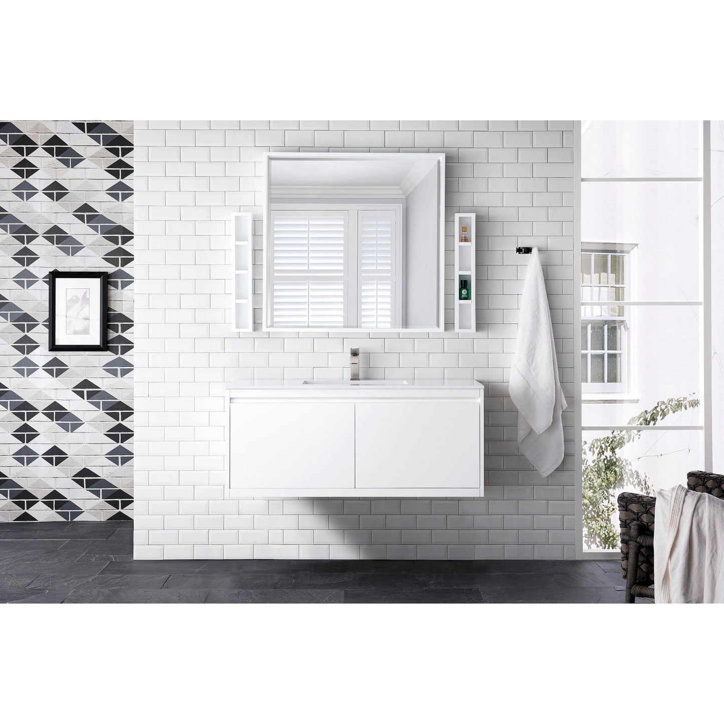 James Martin Vanities Milan 47.3" Glossy White Single Vanity Cabinet With Glossy White Composite Top