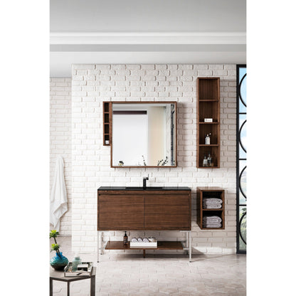 James Martin Vanities Milan 47.3" Mid Century Walnut, Brushed Nickel Single Vanity Cabinet With Charcoal Black Composite Top