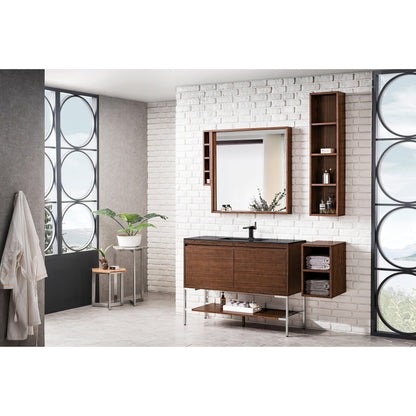 James Martin Vanities Milan 47.3" Mid Century Walnut, Brushed Nickel Single Vanity Cabinet With Charcoal Black Composite Top