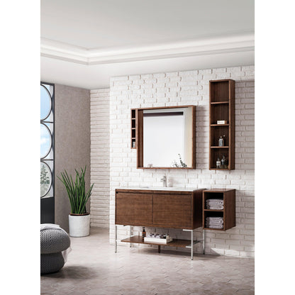 James Martin Vanities Milan 47.3" Mid Century Walnut, Brushed Nickel Single Vanity Cabinet With Glossy White Composite Top