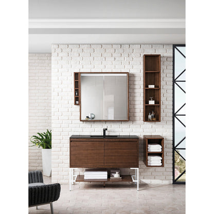 James Martin Vanities Milan 47.3" Mid Century Walnut, Glossy White Single Vanity Cabinet With Charcoal Black Composite Top