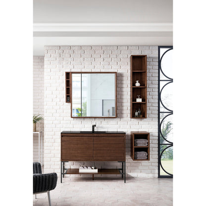 James Martin Vanities Milan 47.3" Mid Century Walnut, Matte Black Single Vanity Cabinet With Charcoal Black Composite Top